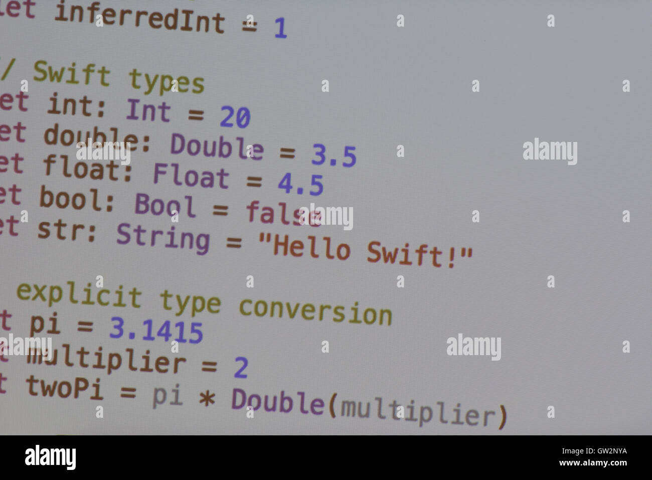 java program code on projector screen at programming class Stock Photo ...