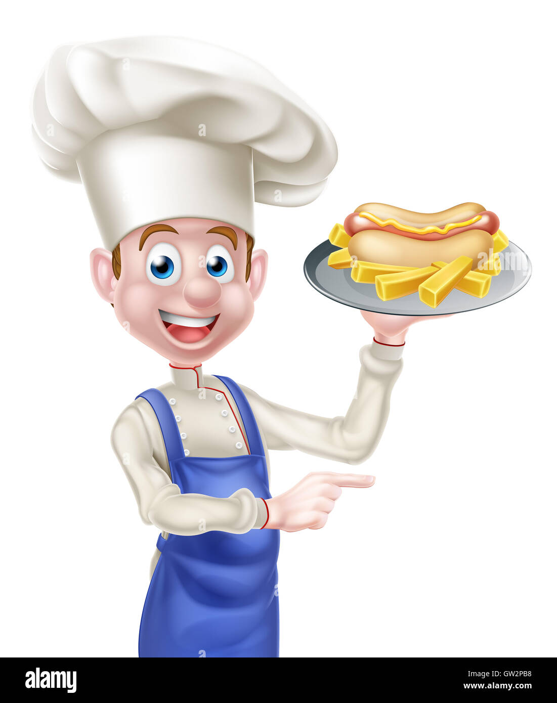 An Illustration of a Cartoon Chef With Hot Dog Pointing Stock Photo Alamy