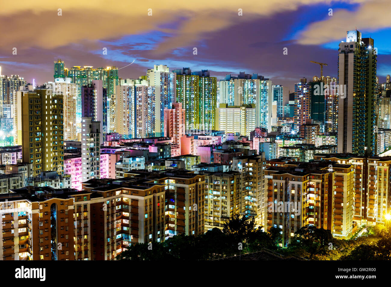 Cityscape in Hong Kong at night Stock Photo - Alamy