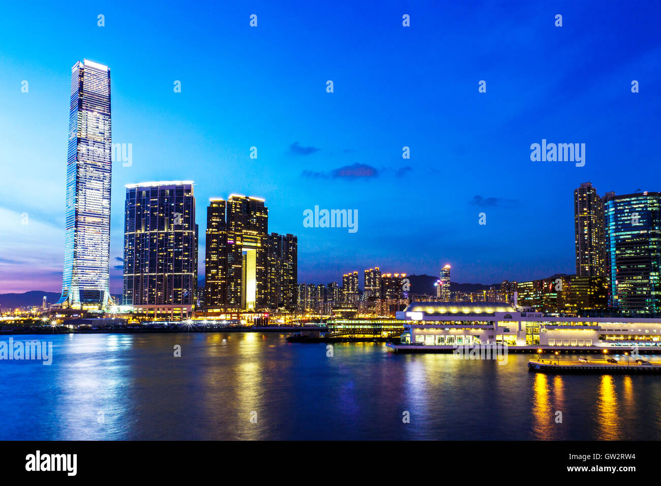 Kowloon skyline at night Stock Photo - Alamy