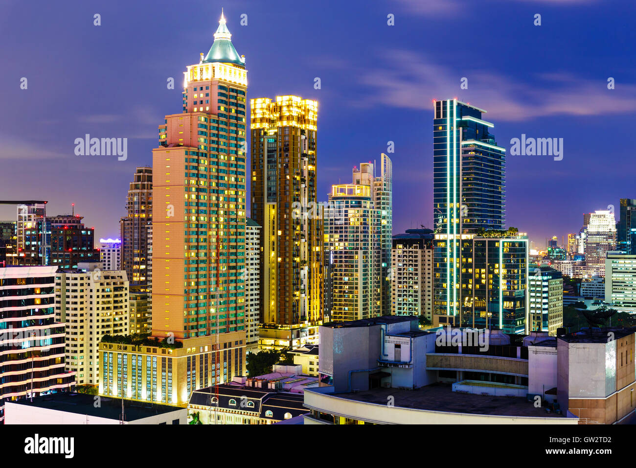 Bangkok skyline at night Stock Photo - Alamy