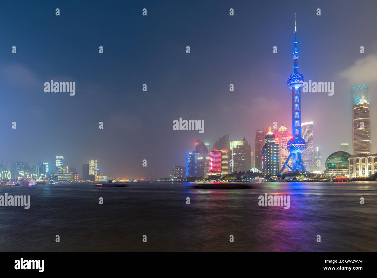 Shanghai urban skyline at night in Shanghai, China Stock Photo
