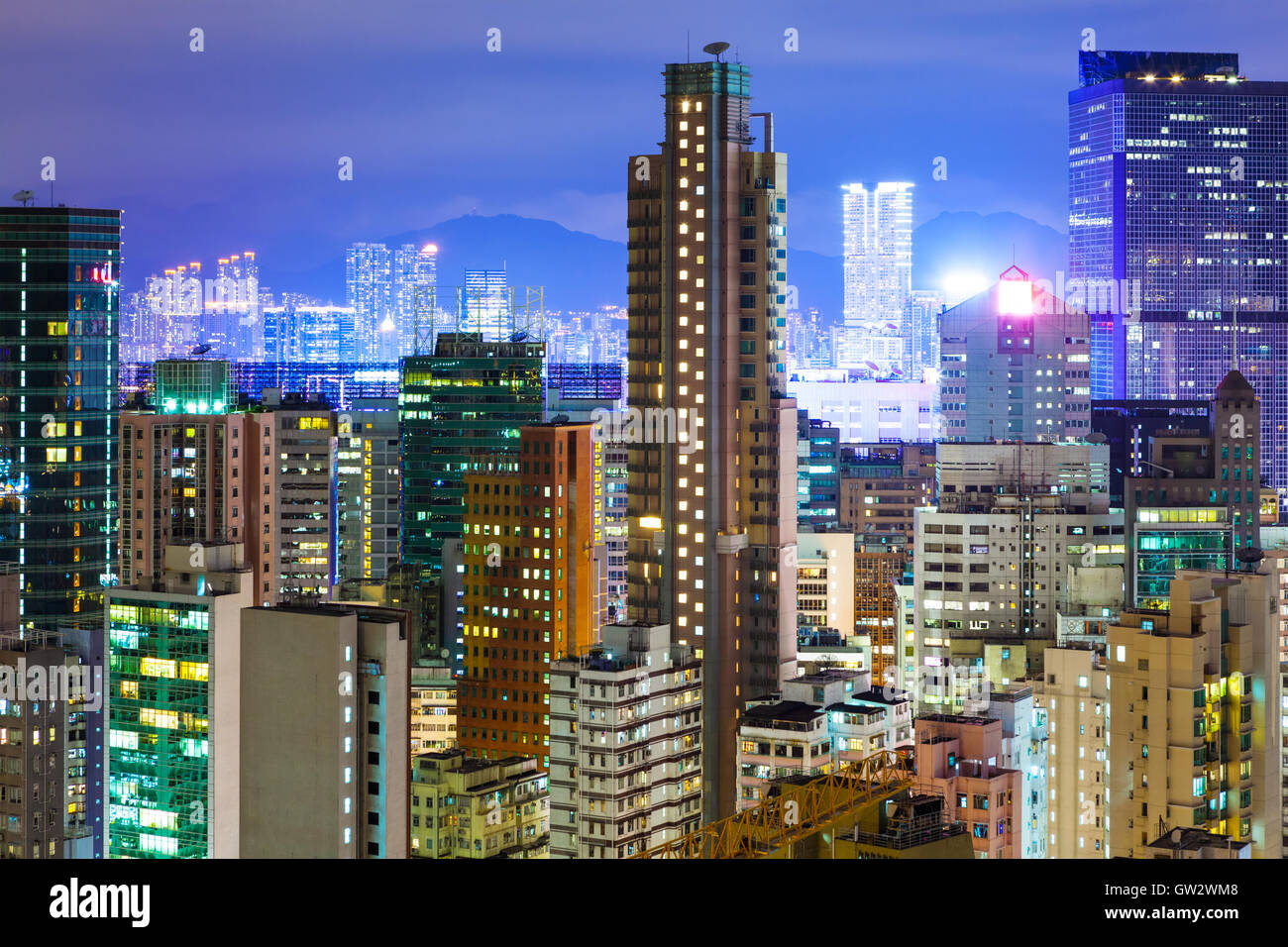 Hong Kong with crowded buildings at night Stock Photo - Alamy