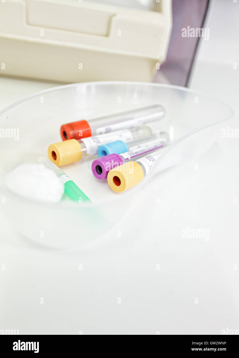 Blood collecting tubes in a pathology clinic Stock Photo