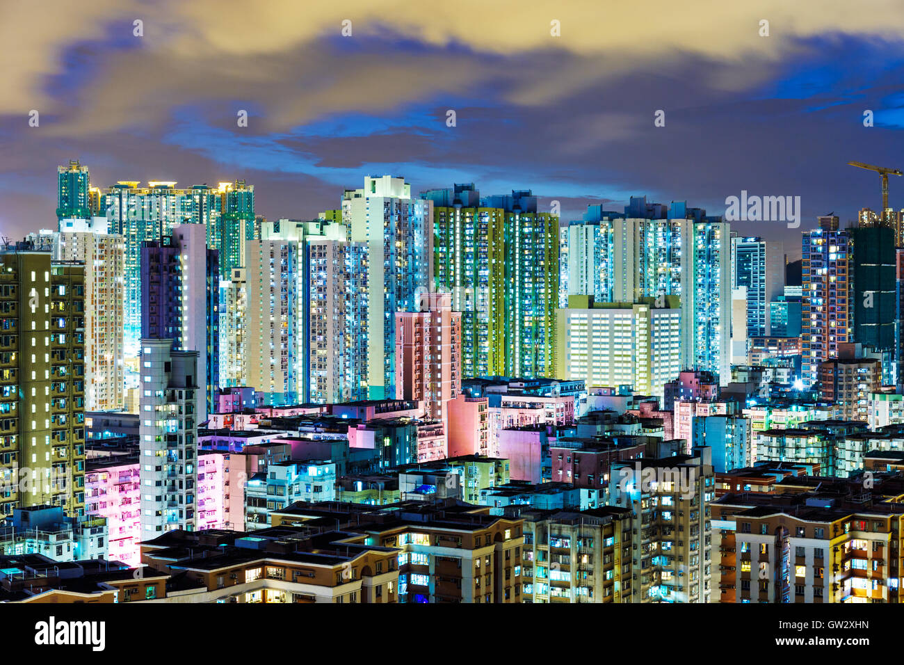 illuminated building in Hong Kong at night Stock Photo - Alamy