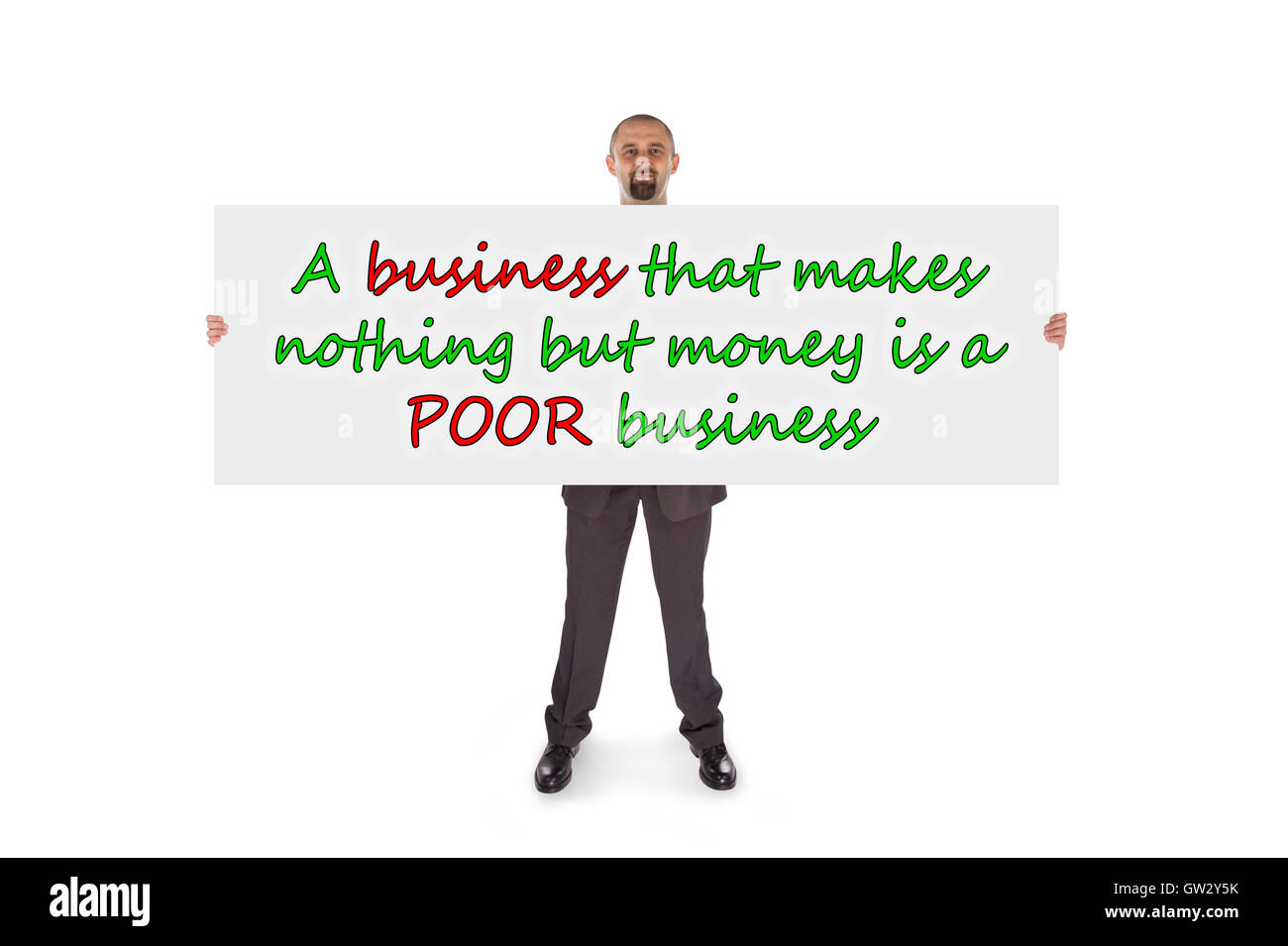 Smiling businessman holding a really big blank card Stock Photo - Alamy