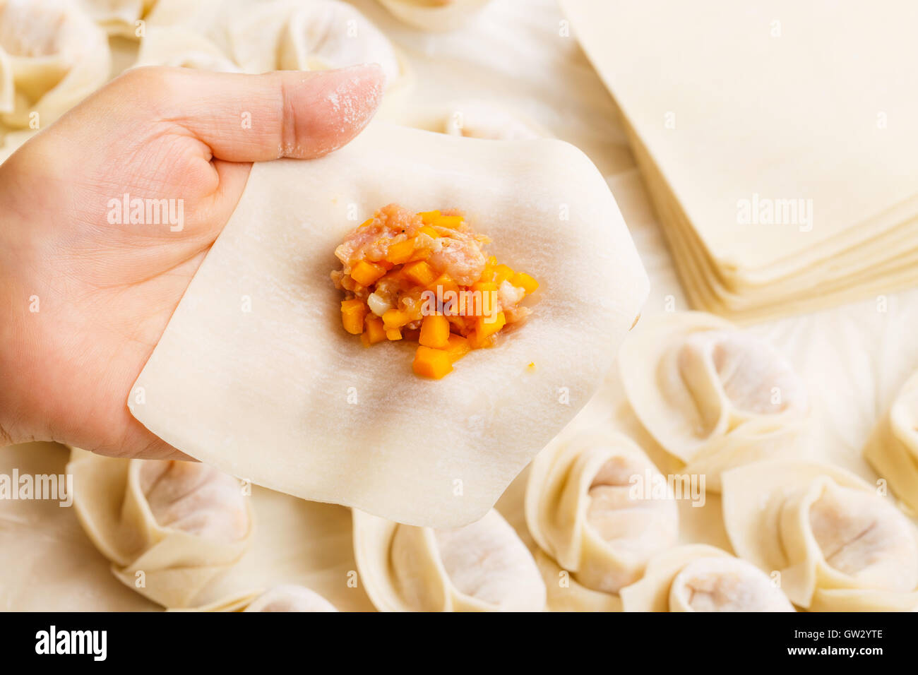 Wrapping of Chinese dumpling Stock Photo Alamy