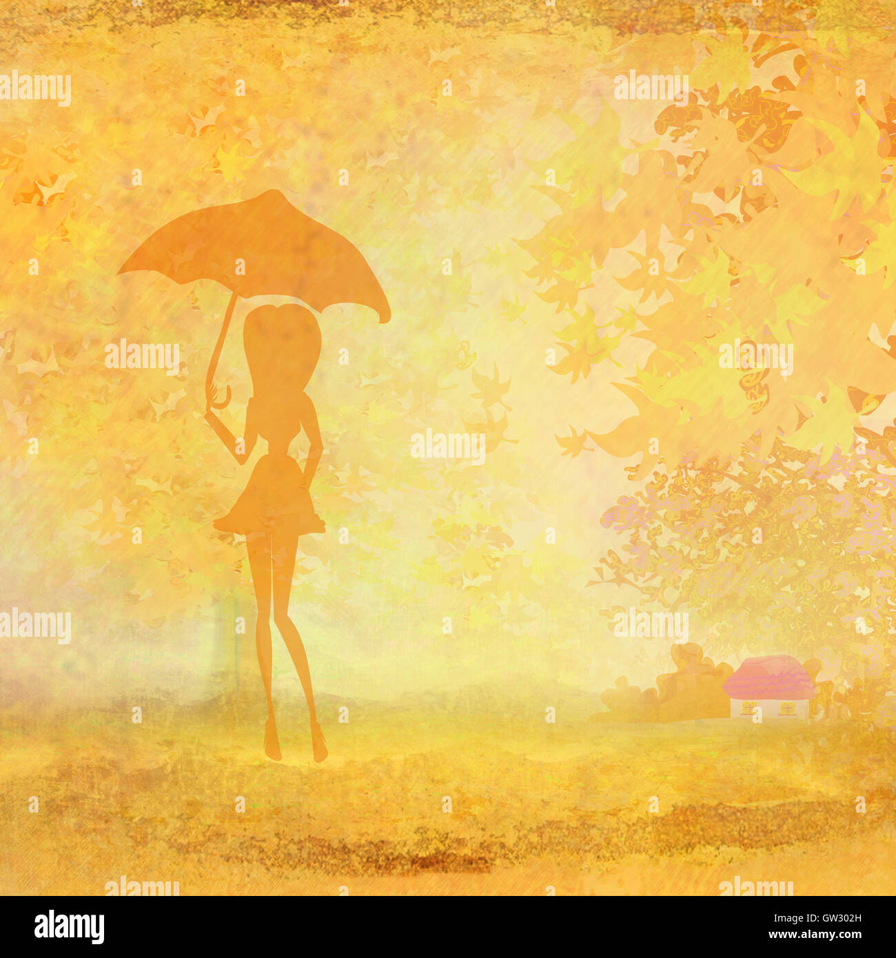 girl with umbrella in autumn scenery Stock Photo - Alamy