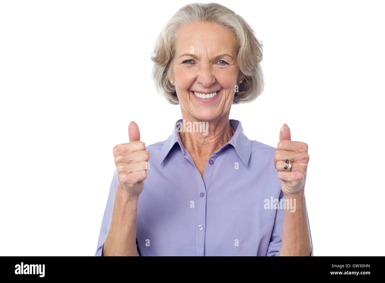 Mature woman double thumbs up hi-res stock photography and images - Alamy