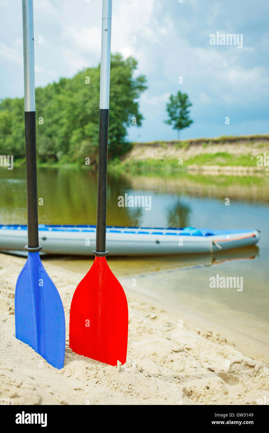 paddles for white water rafting Stock Photo - Alamy