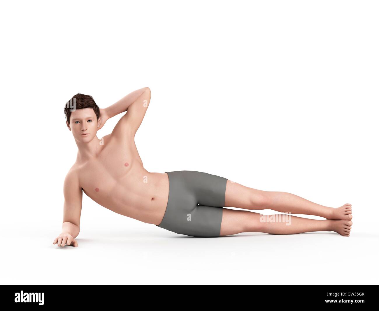 Person exercising in side bridge position, illustration. Stock Photo