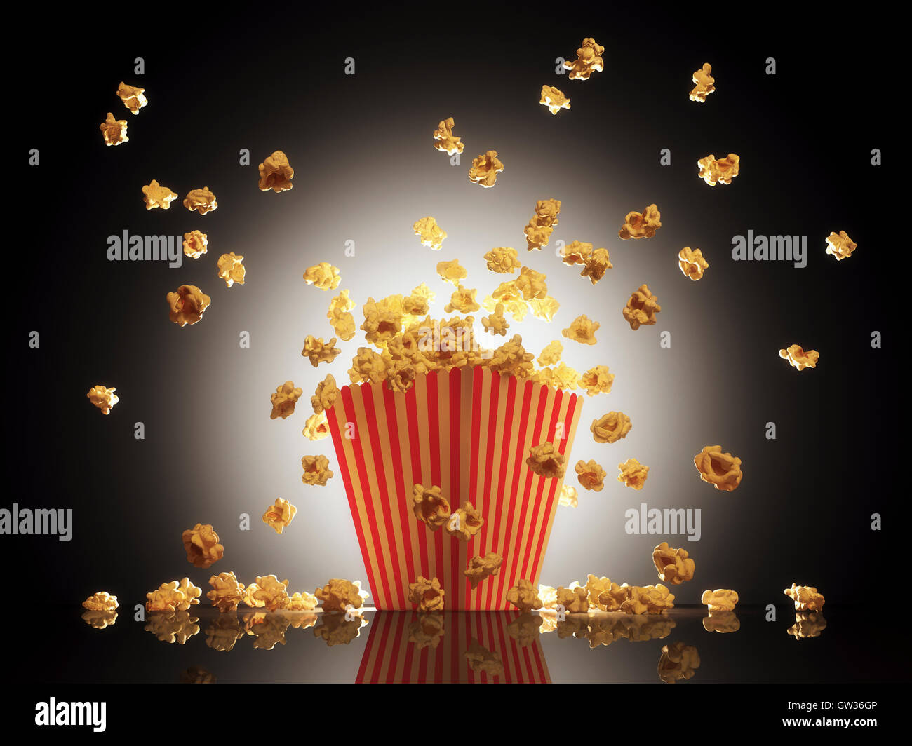 Popcorn exploding from bucket. Stock Photo
