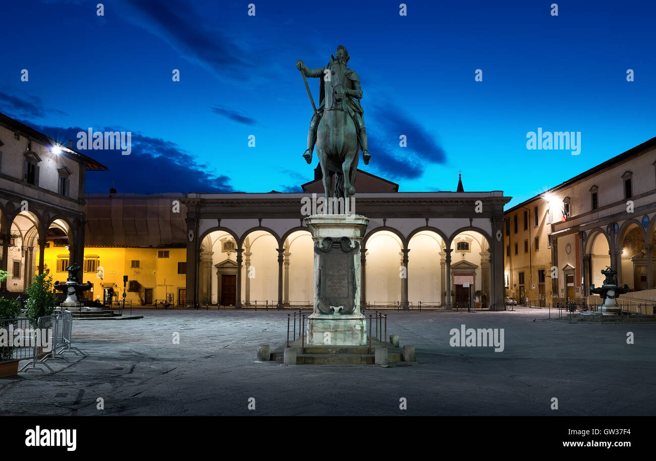 Piazza della Santissima Annunziata and statue of Ferdinando I de Medici in Florence Stock Photo