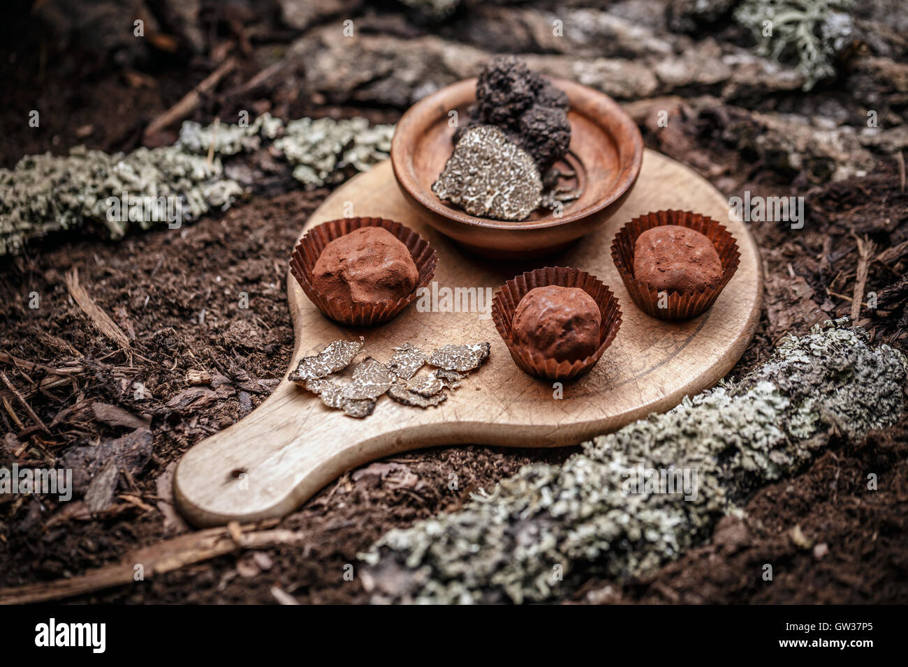 Healthy vegan chocolate truffles candy dessert Stock Photo