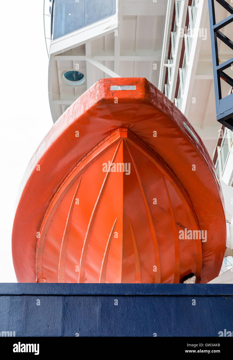Orange Lifeboat Over Blue Hull of Cruise Ship Stock Photo Alamy