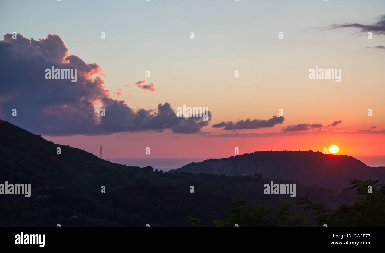 Beautiful summer landscape in the mountains. Sunset Stock Photo - Alamy