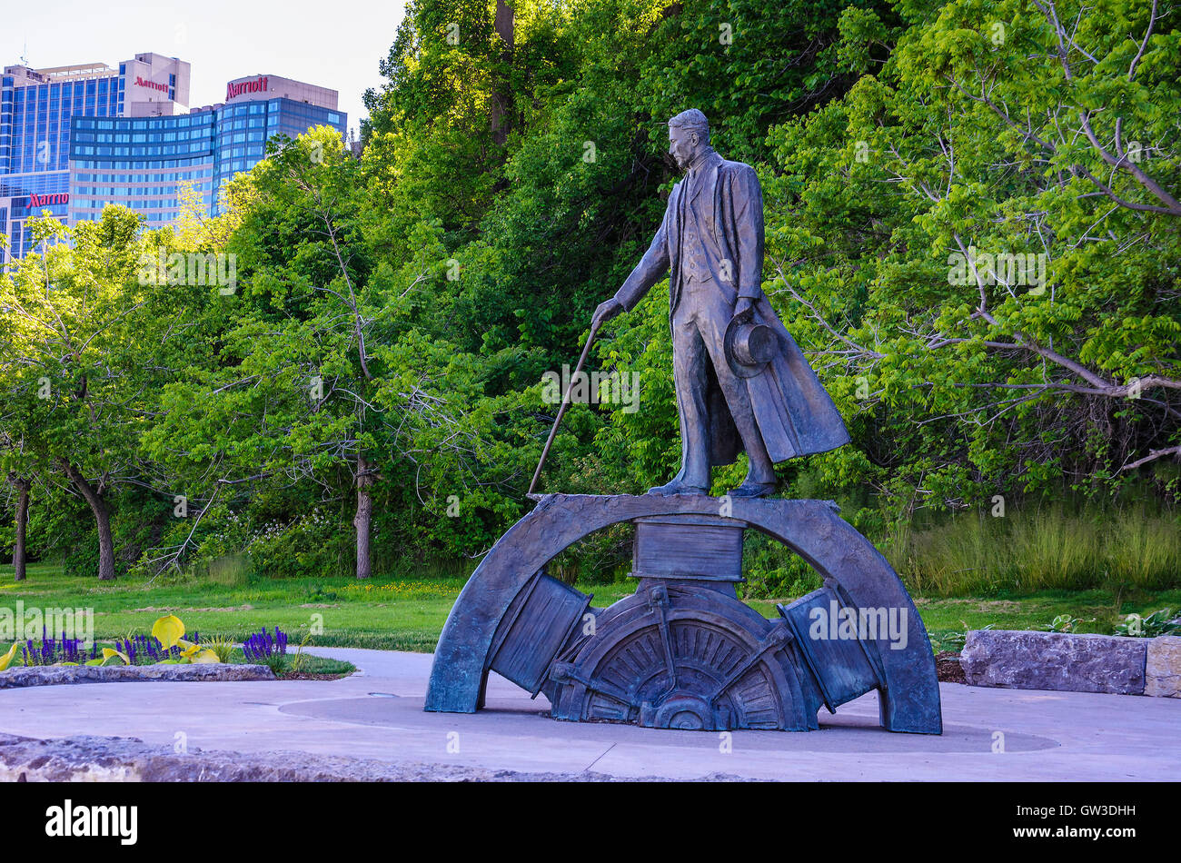 The statue of Nikola Tesla, a Serbian American inventor, electrical & mechanical engineer, physicist and futurist. Stock Photo