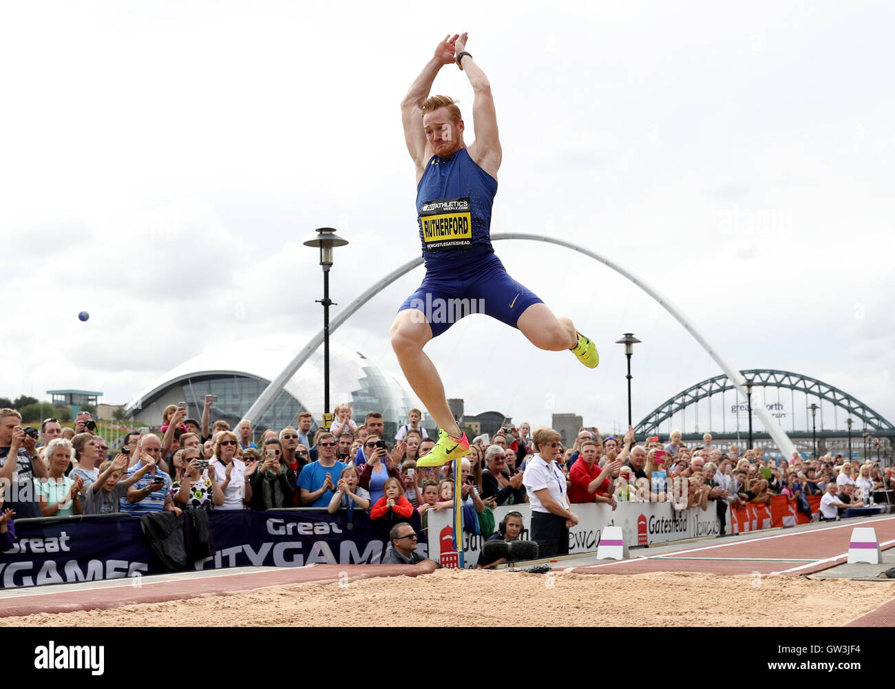 Greg Rutherford in action during the Long Jump during the Great North ...