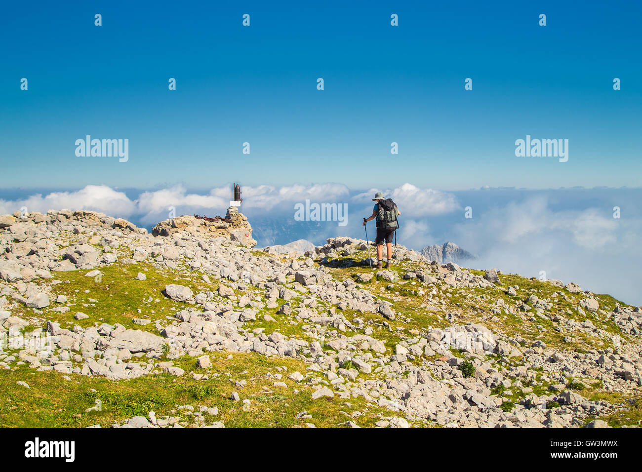 Mountaineer walking on the mountain Batognica, Slovenia Stock Photo