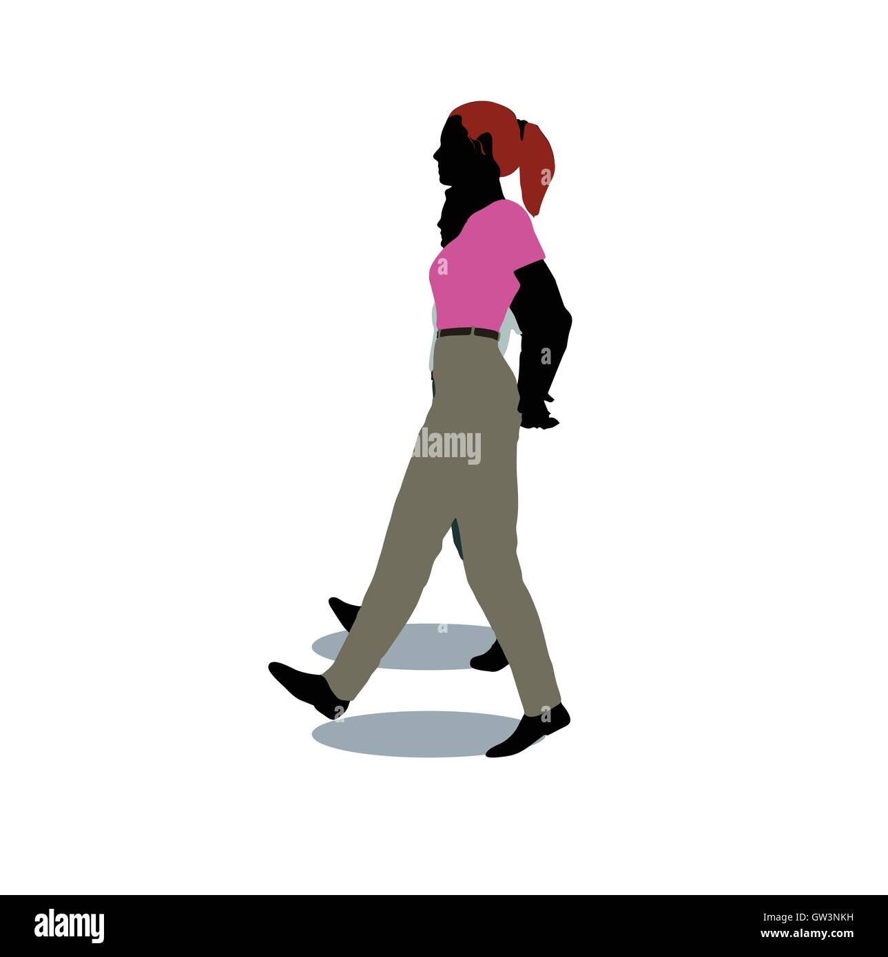 EPS 10 vector illustration of man and woman silhouette in walking pose ...