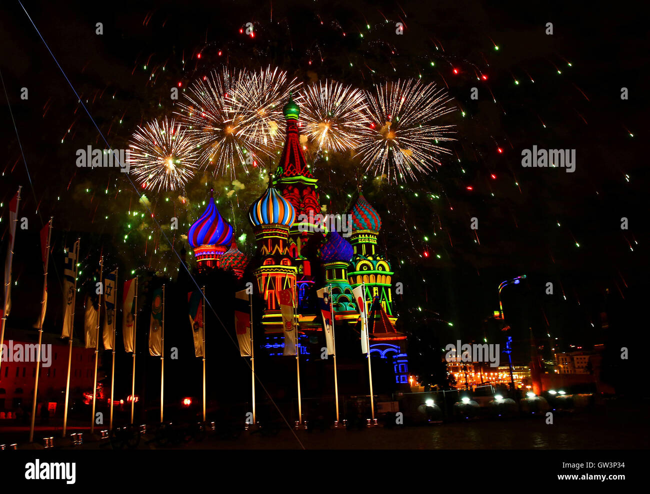 The lights fireworks in the night sky Stock Photo