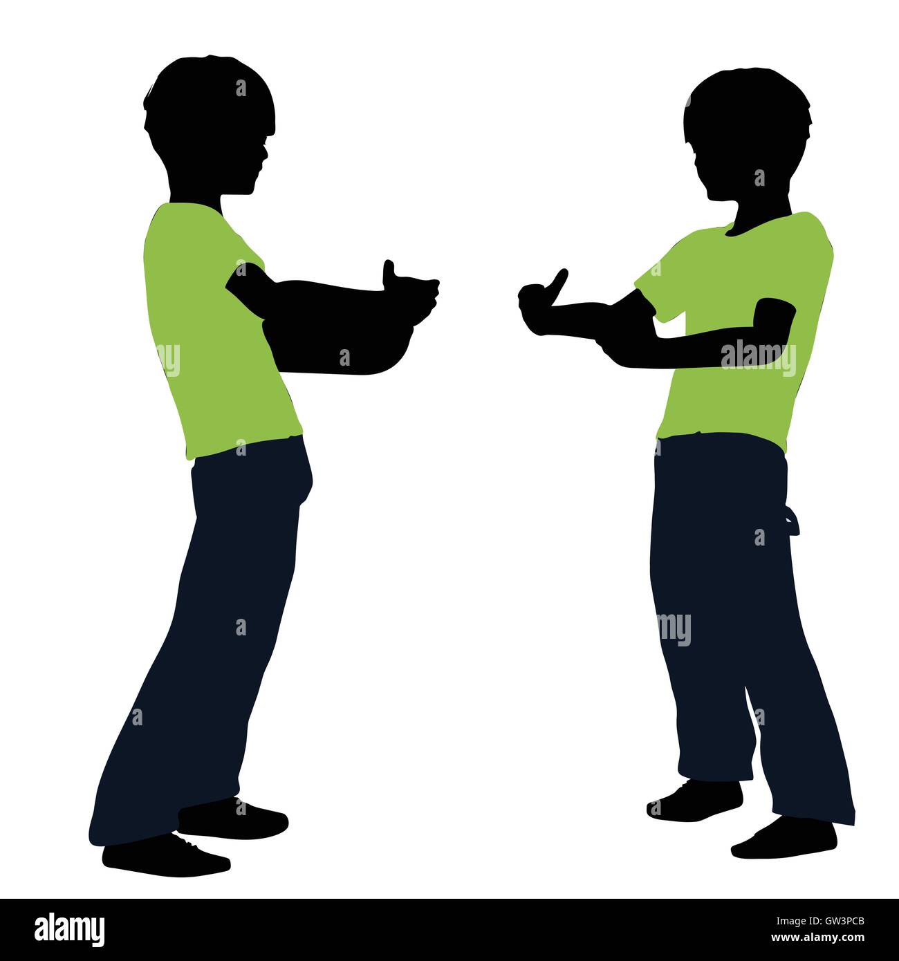 EPS 10 vector illustration of boy silhouette in Lifting Pose Stock Vector