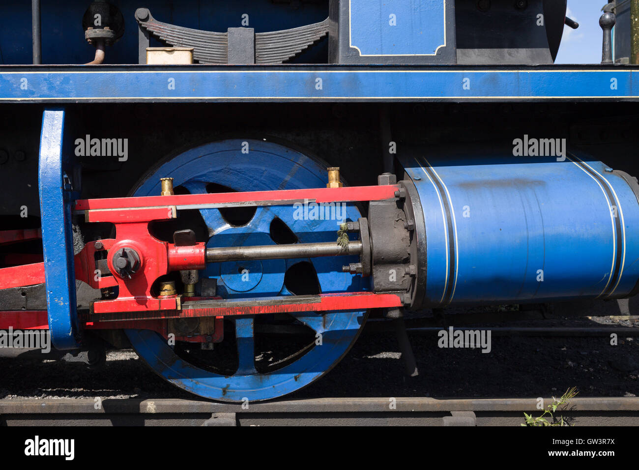 Detail of wheel of 'Lady Nan', a vintage steam locomotive at East Somerset Railway, originally from Kilmarnock, Scotland, 1920 Stock Photo