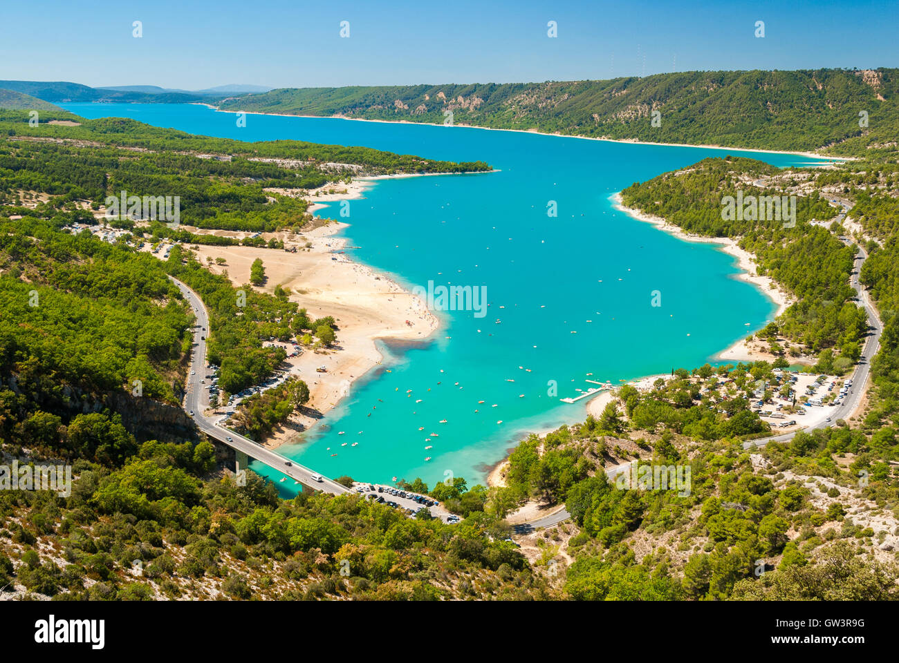Aerial view of the lake of Sainte Croix in Provence (France) Stock Photo