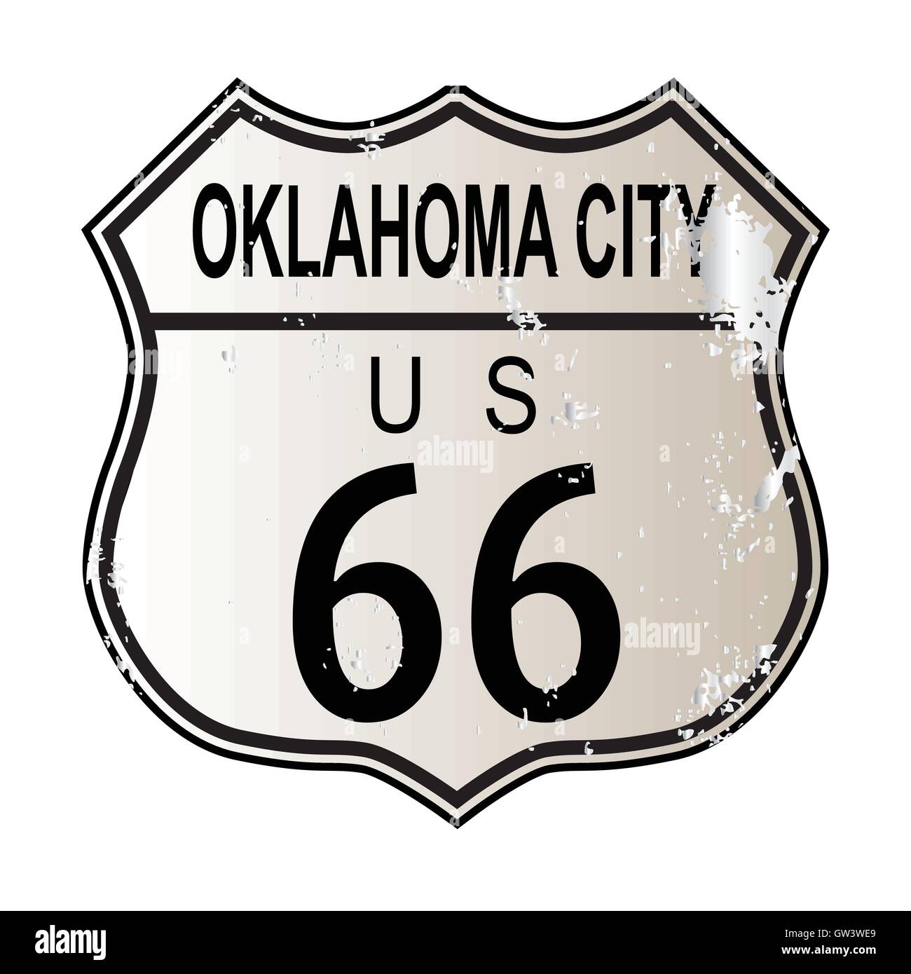 Oklahoma City Route 66 traffic sign over a white background and the legend ROUTE US 66 Stock Vector
