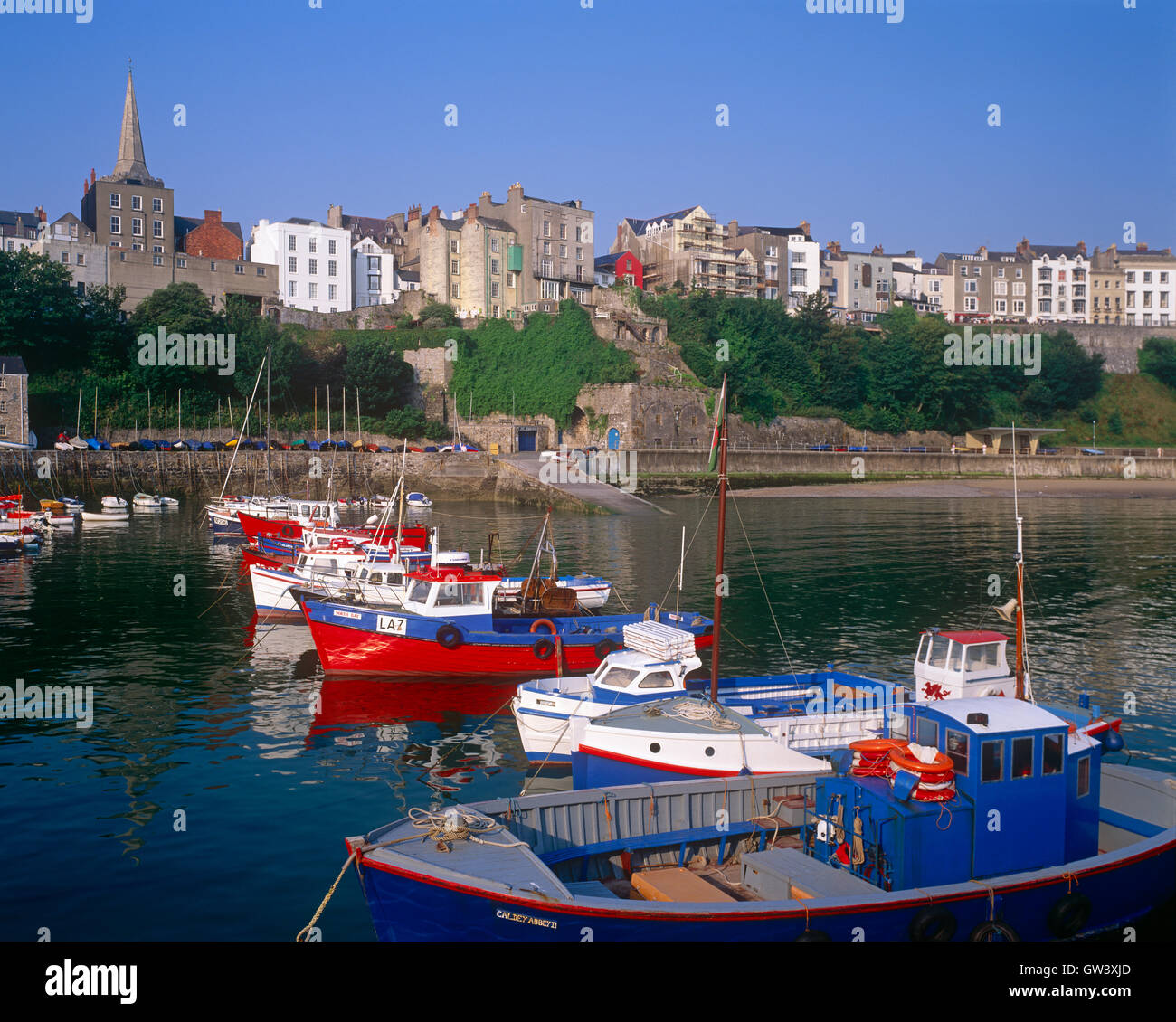 Fishing boats in Tenby harbour, Pembrokeshire, Wales Stock Photo