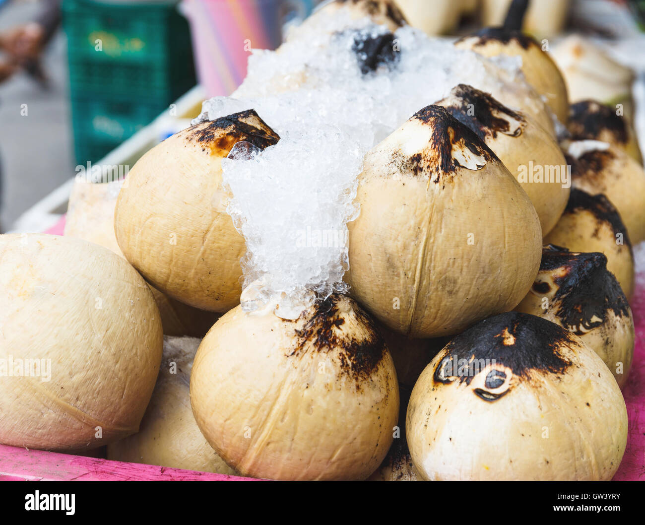 Young coconut drinks on street Stock Photo