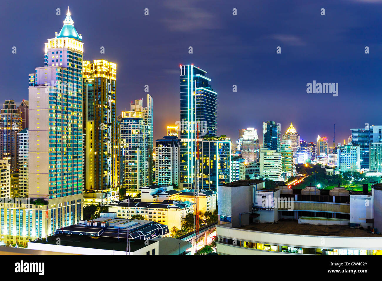 Bangkok skyline at night Stock Photo - Alamy