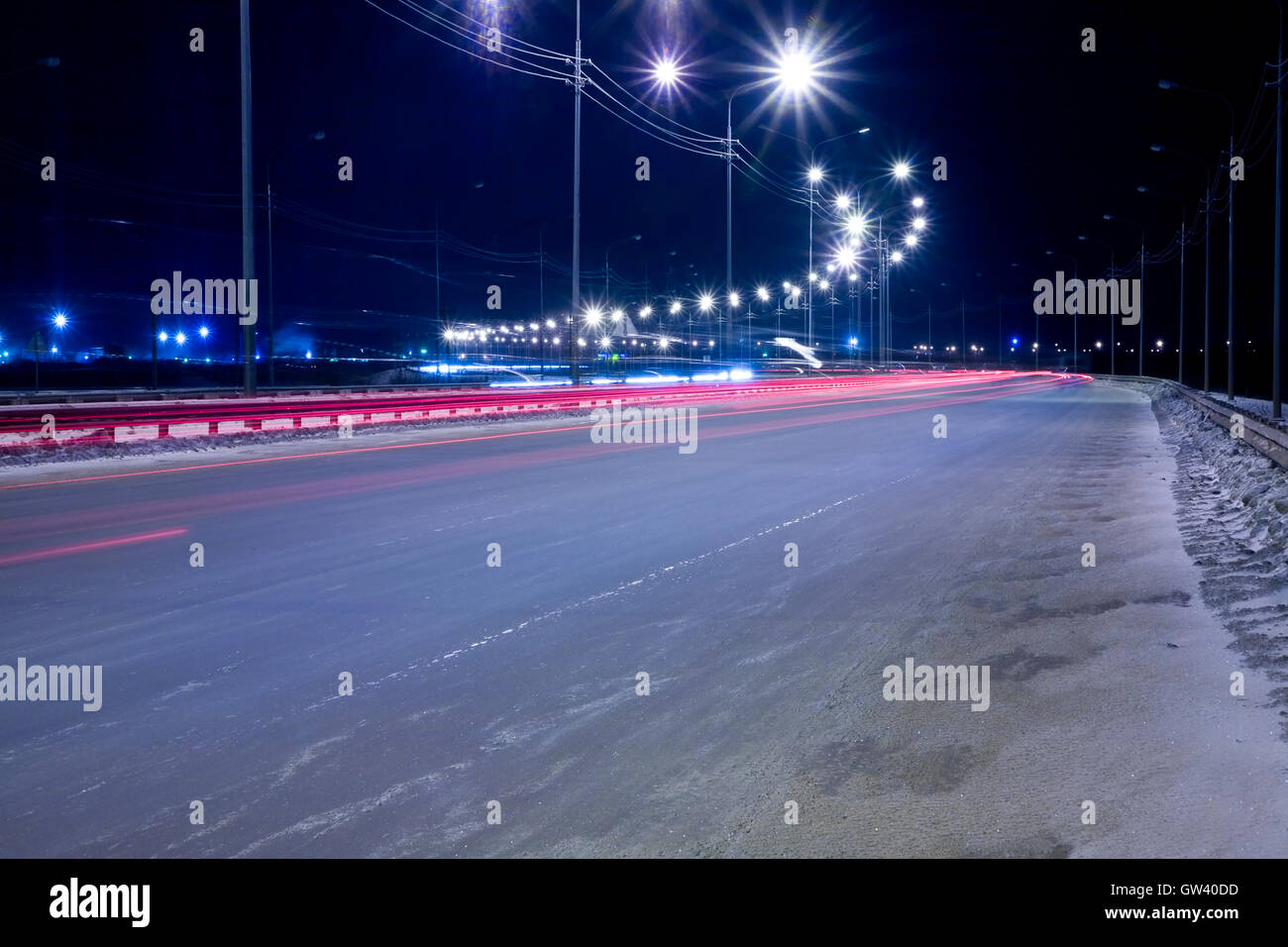 empty turn of the road the night lit lanterns Stock Photo - Alamy