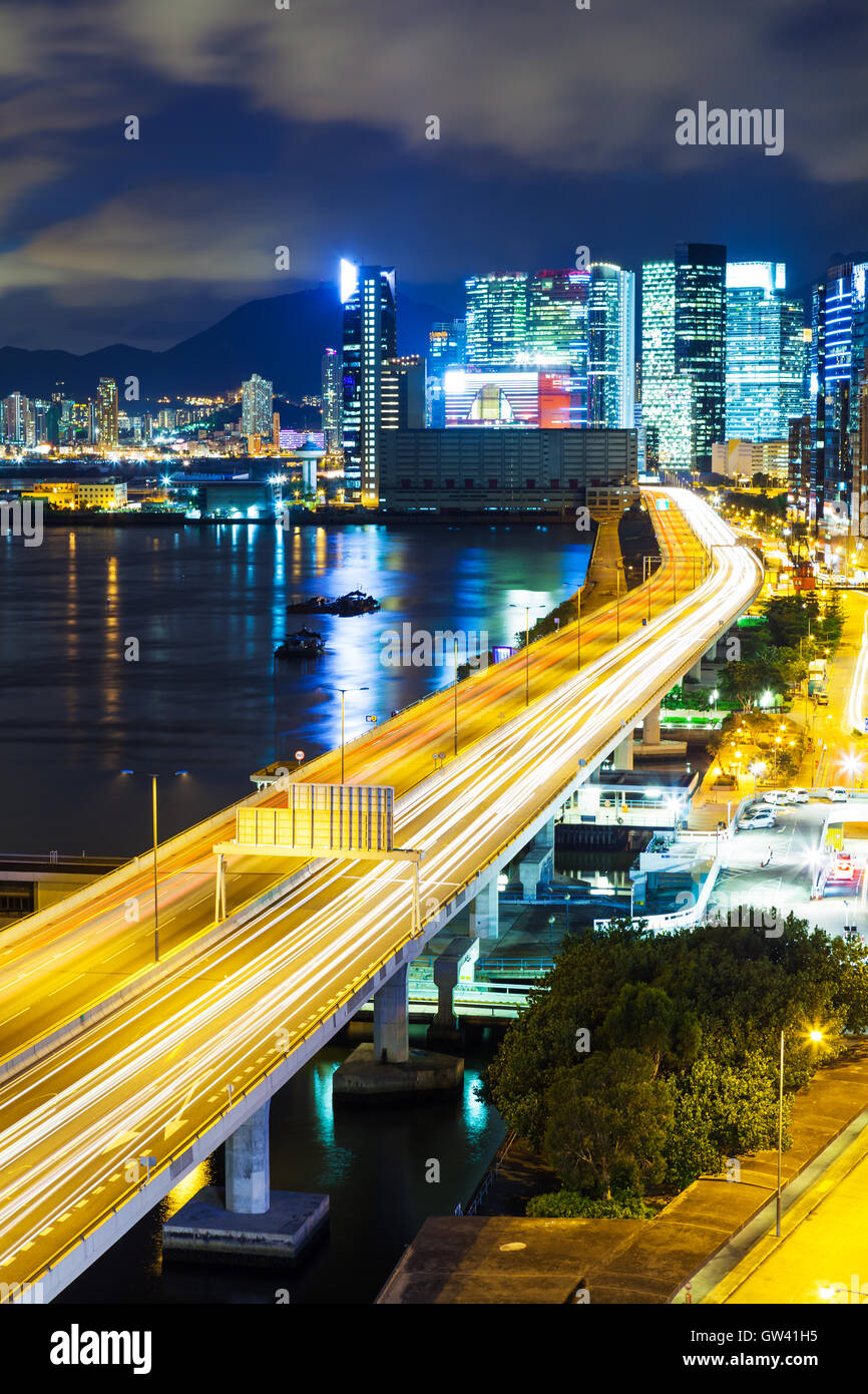 Hong Kong downtown with highway at night Stock Photo - Alamy