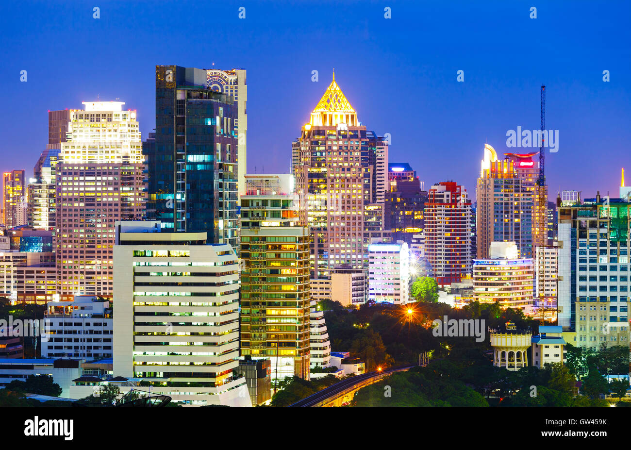 Bangkok skyline at night Stock Photo - Alamy