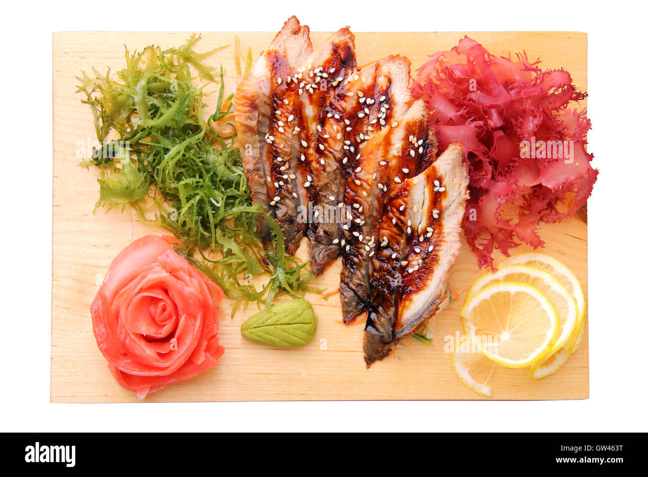 sashimi unagi on a board top view Stock Photo Alamy