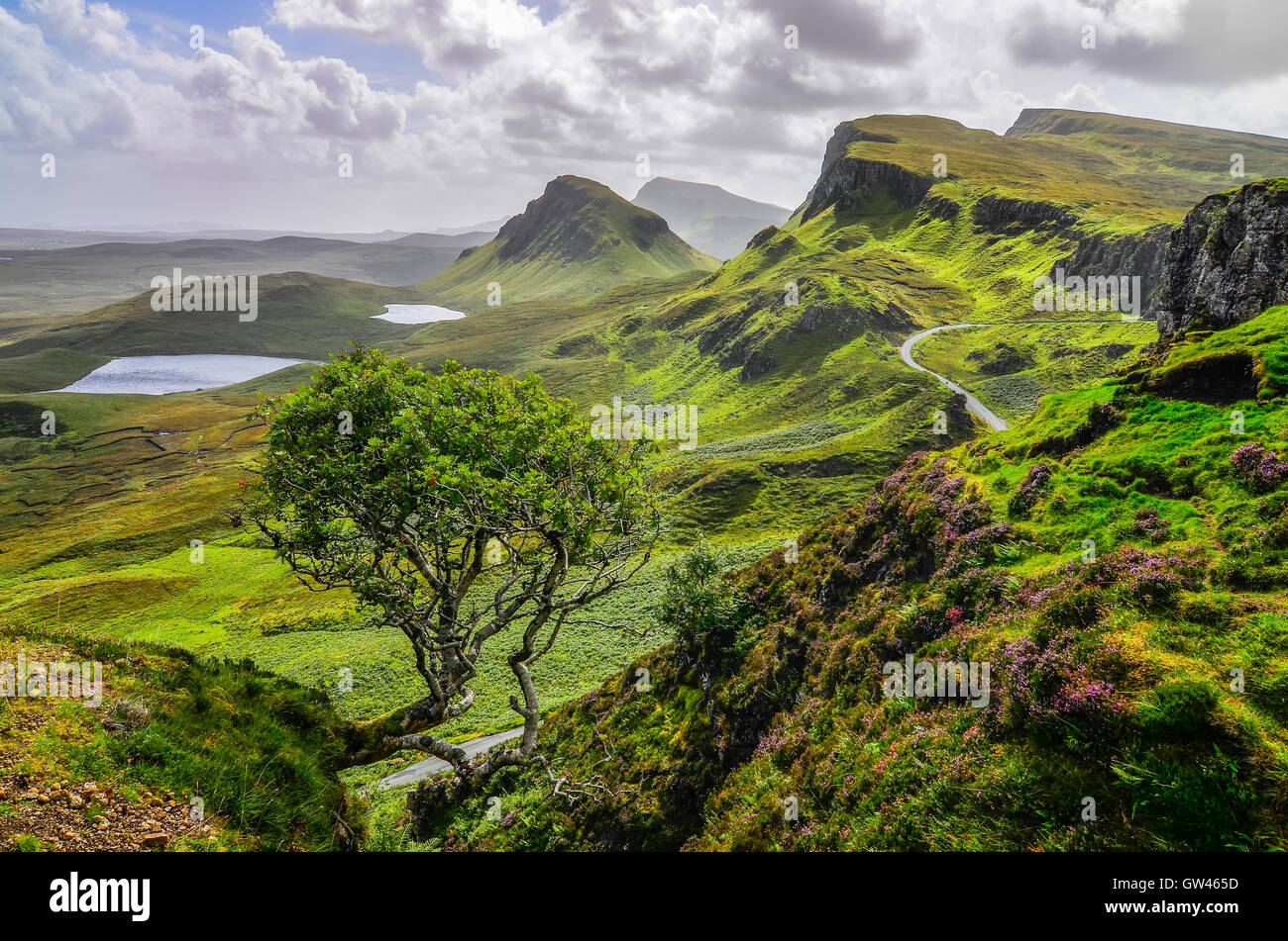 Scenic View Of Quiraing Mountains In Isle Of Skye Scottish High Stock 