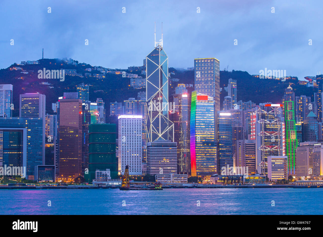 Victoria Harbour view at night in Hong Kong. Stock Photo