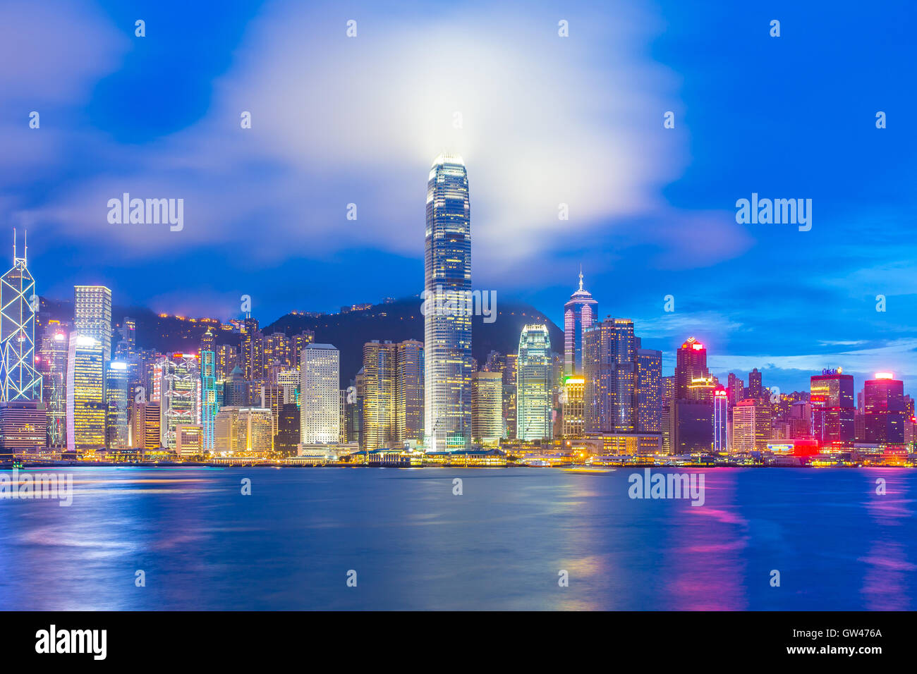 Hong Kong city skyline at night. Stock Photo