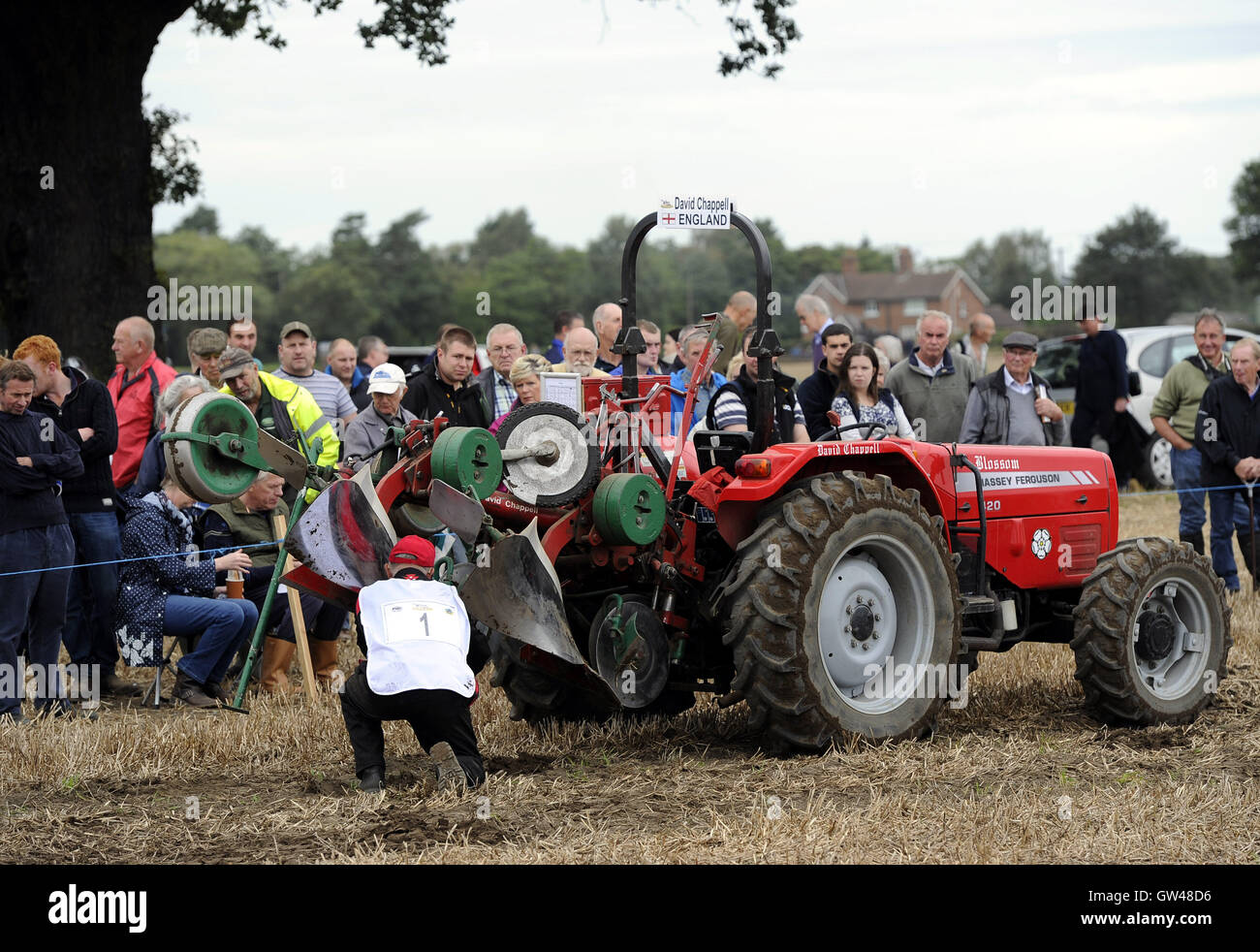 David Chappell of England at the World Ploughing Contest at Crockey Hill near York, where representatives from over thirty countries competed in various categories that included vintage and horse drawn alongside conventional tractors. Stock Photo