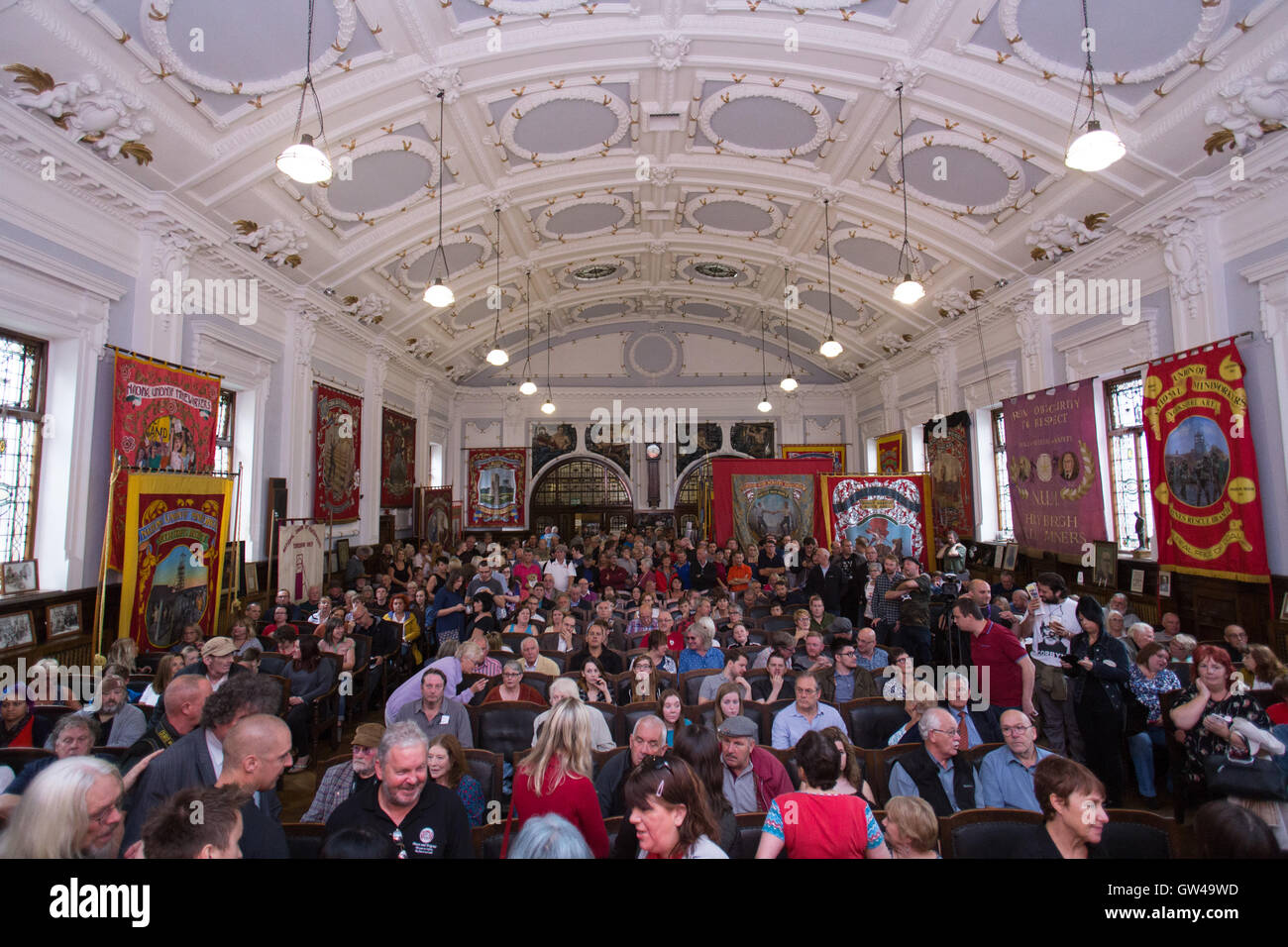 General View of the Miners Hall, during a political rally, at the National Union of Mineworkers, in Barnsley, South Yorkshire. Stock Photo