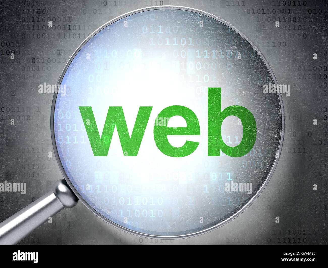 SEO web design concept: Web with optical glass Stock Photo