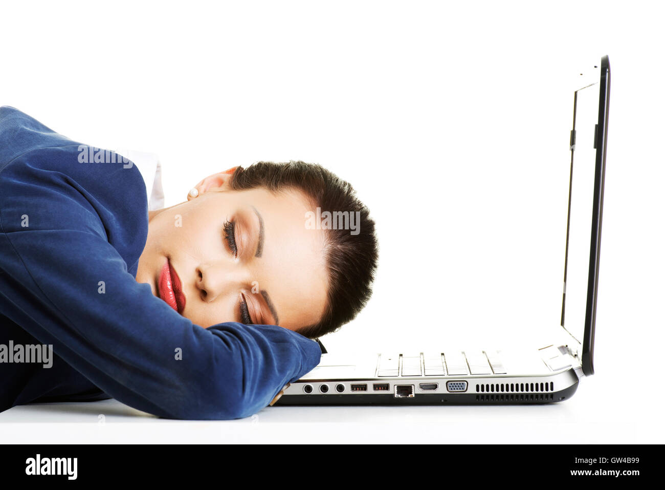 An exhausted businesswoman is sleeping Stock Photo - Alamy