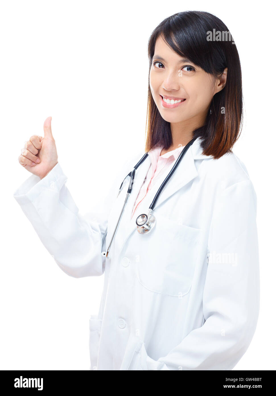Asian female doctor thumb up Stock Photo - Alamy