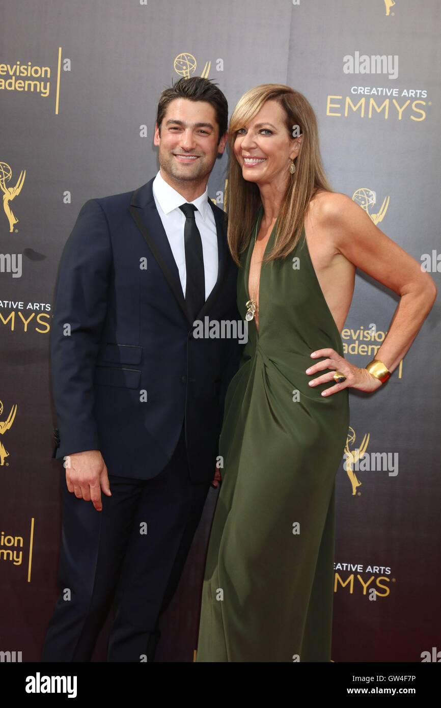 Los Angeles, CA, USA. 10th Sep, 2016. Philip Joncas, Allison Janney at arrivals for 2016 Creative Arts Emmy Awards - SAT, Microsoft Theater, Los Angeles, CA September 10, 2016. Credit:  Priscilla Grant/Everett Collection/Alamy Live News Stock Photo