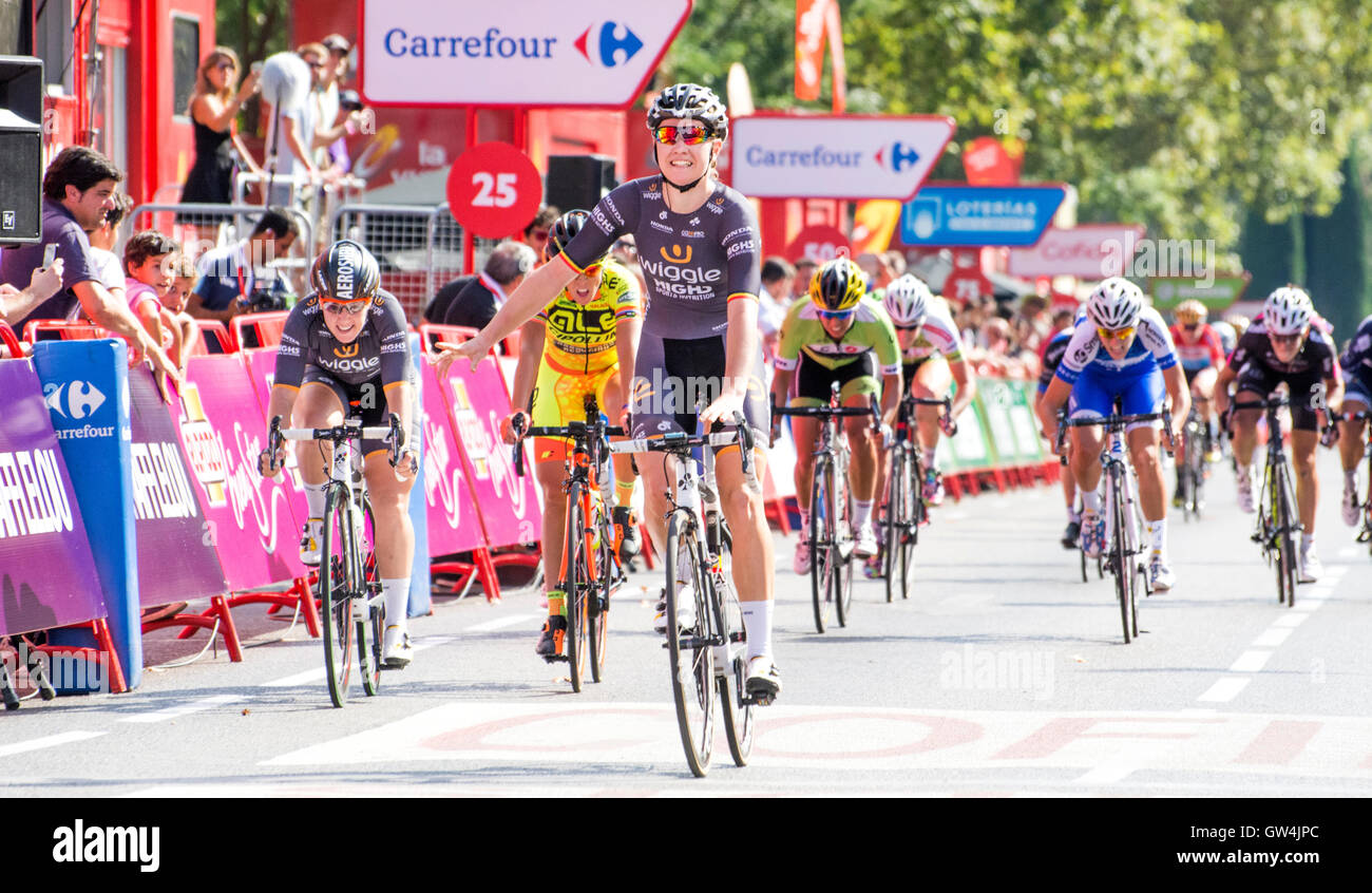 Madrid, Spain. 11th September, 2016. Mia Radotic (Wiggle High5) wins the one-day race of UCI Women's World Tour ‘Madrid Challenge’ on 11 September, 2016 in Madrid, Spain. Credit: David Gato/Alamy Live News Stock Photo