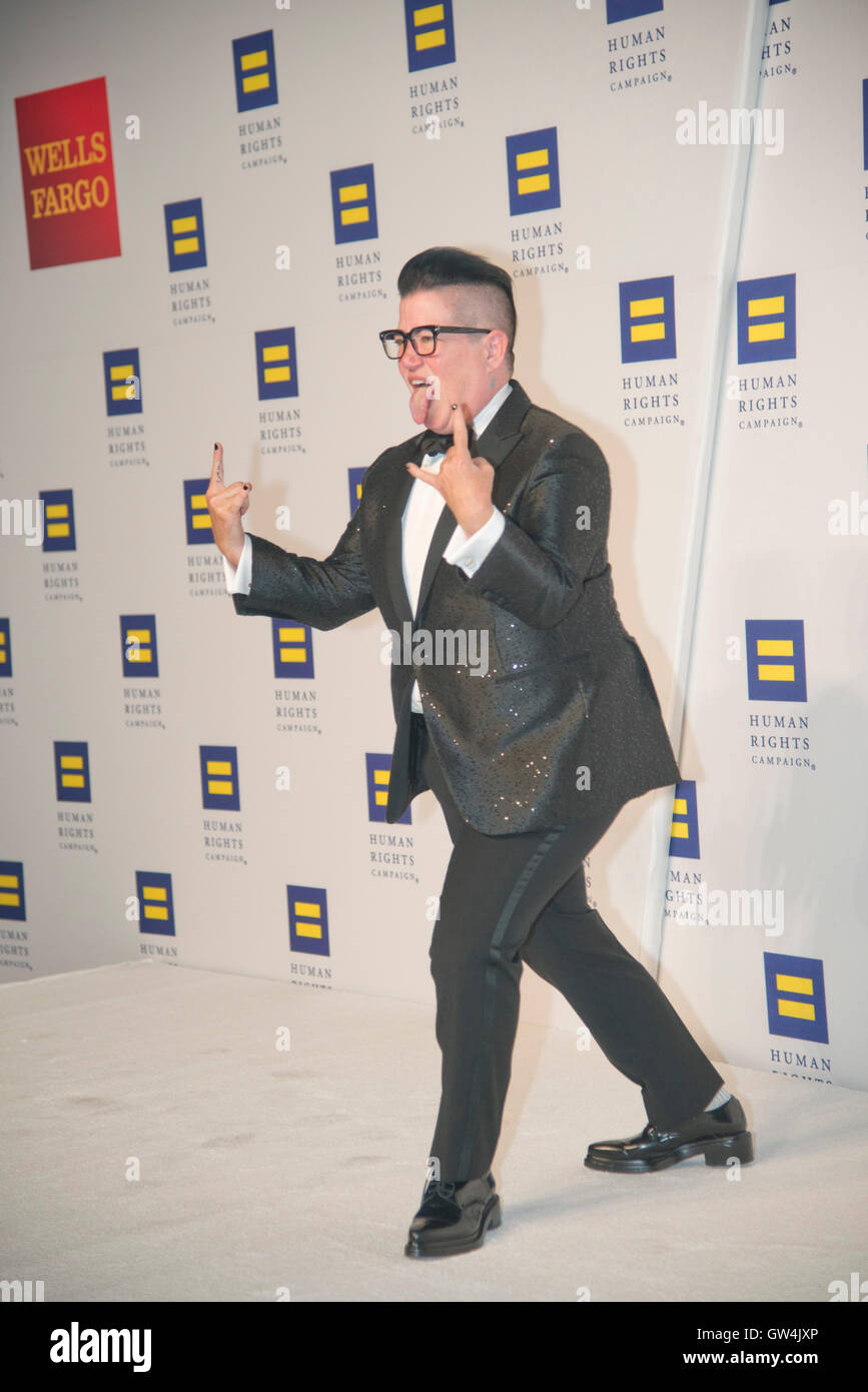 Washington DC,September 10, 2016, USA:  Lea DeLaria, attends the 20th Annual Human Rights Campaign (HRC) dinner takes place in Washington DC. Speakers and entertainment includes, Senator Tim Kaine, D-VA, Congressman John Lewis, D-GA, Nyle DiMarco, first Deaf person to win America's Top Model(Cycle 22) and Dancing with the Stars (Season 22) Actor Billy Porter, singer Estelle and actor Samira Wiley.  Patsy Lynch/MediaPunch Stock Photo