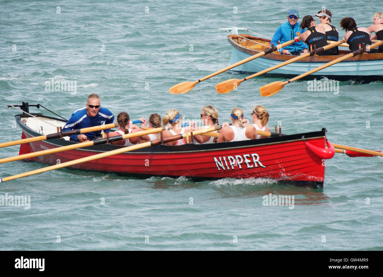 Nipper Cornish gig rowing boat Newquay contest Stock Photo 118732749 Alamy