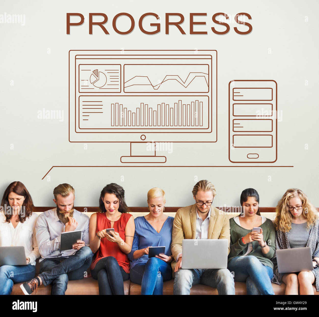 Progress Summary Analytics Computer Concept Stock Photo - Alamy