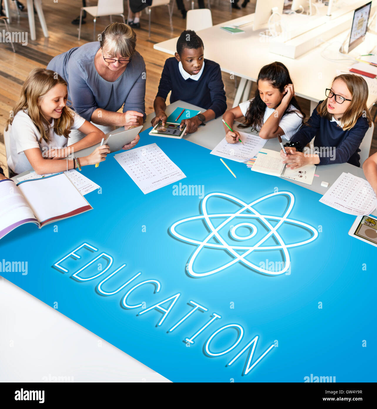 Education Science Physics Graphic Icons Concept Stock Photo - Alamy